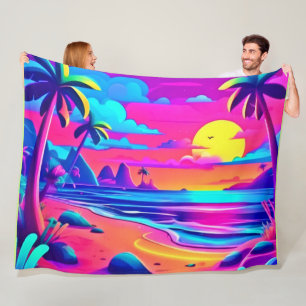 Tropical Neon Beach Sunset Art Fleecedecke