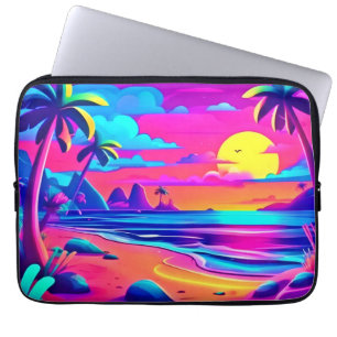 Tropical Neon Beach Sunset Art Laptopschutzhülle