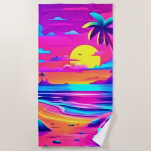 Tropical Neon Beach Sunset Art Strandtuch
