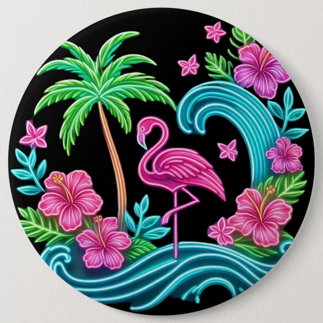 Tropical Neon Flamingo Button (Vorderseite)