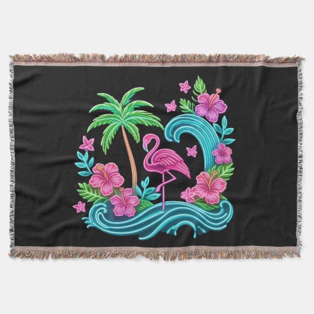 Tropical Neon Flamingo Decke (Vorderseite)