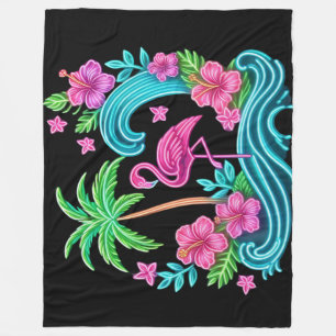 Tropical Neon Flamingo Fleecedecke