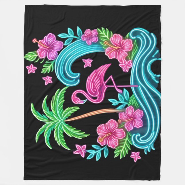 Tropical Neon Flamingo Fleecedecke (Vorderseite)