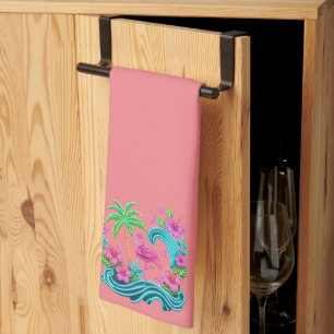 Tropical Neon Flamingo Geschirrtuch