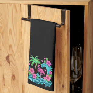 Tropical Neon Flamingo Geschirrtuch