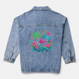 Tropical Neon Flamingo Jeansjacke