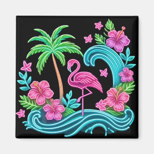 Tropical Neon Flamingo Magnet