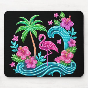 Tropical Neon Flamingo Mousepad
