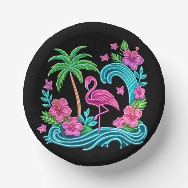 Tropical Neon Flamingo Pappteller (Vorderseite)