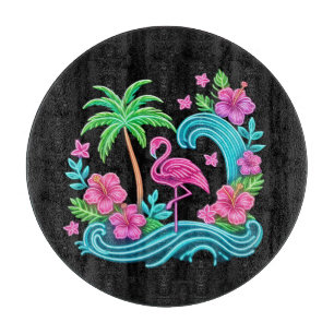 Tropical Neon Flamingo Schneidebrett