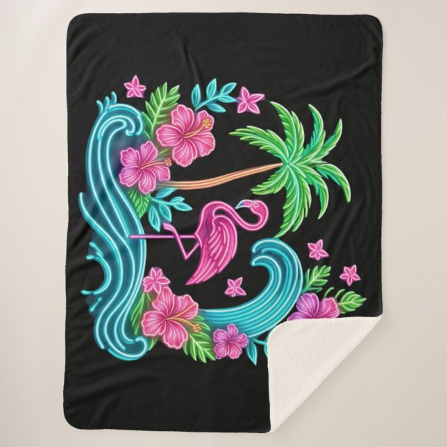 Tropical Neon Flamingo Sherpadecke (Vorderseite)