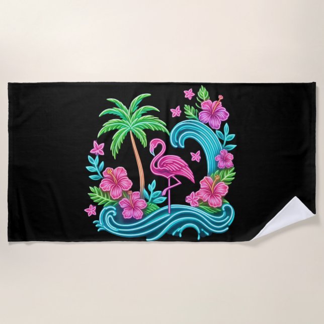 Tropical Neon Flamingo Strandtuch (Vorderseite)