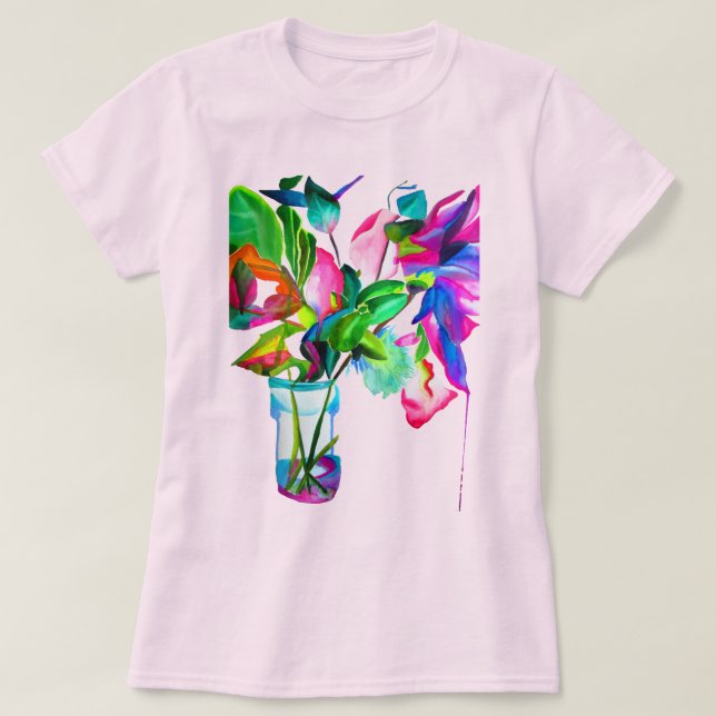 Tropical Neon Frangipani Blume Originale Kunst T-Shirt (Design vorne)