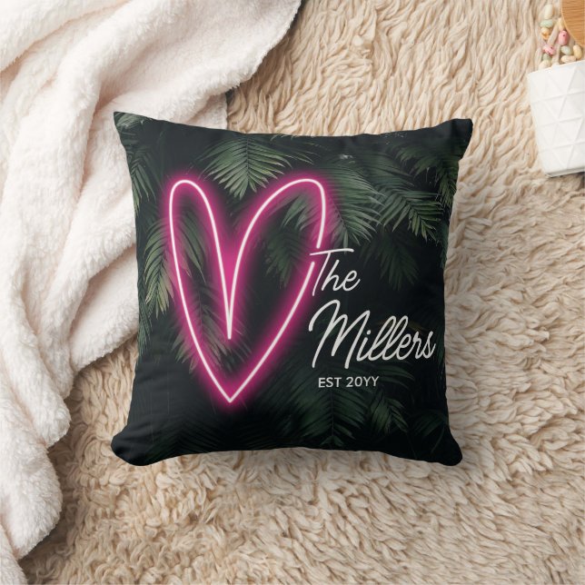 Tropical Neon Heart Couple Jubiläum Kissen (Decke)