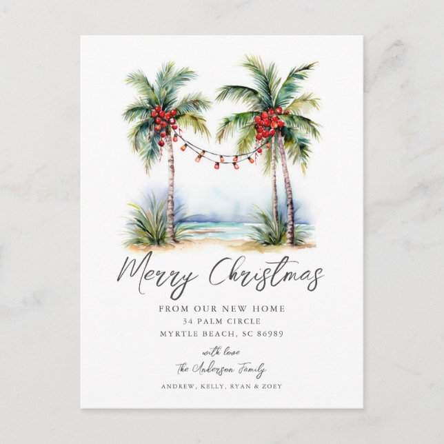 Tropical New Zuhause Weihnachtskarte Ankündigungspostkarte (Vorderseite)