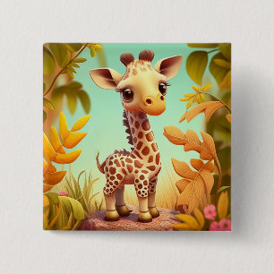 Tropical Niedlich Baby Giraffe Cartoon Button