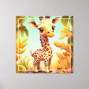 Tropical Niedlich Baby Giraffe Cartoon Leinwanddruck