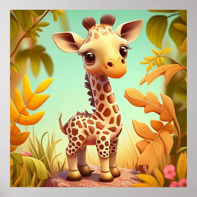 Tropical Niedlich Baby Giraffe Cartoon Poster (Vorne)