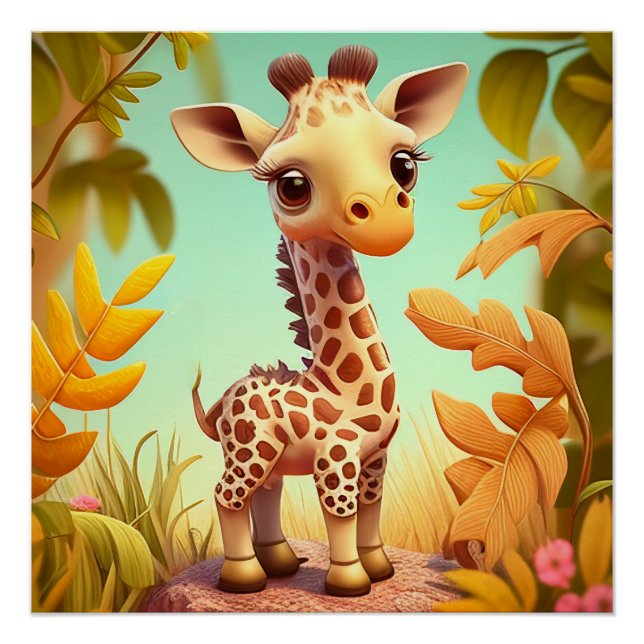 Tropical Niedlich Baby Giraffe Cartoon Poster (Vorderseite)