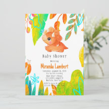 Tropical Niedlich Orange Dinosaur Babydusche Invit