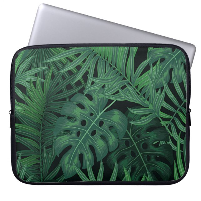 Tropical Night Green: Muster für exotische Pflanze Laptopschutzhülle (Vorderseite)