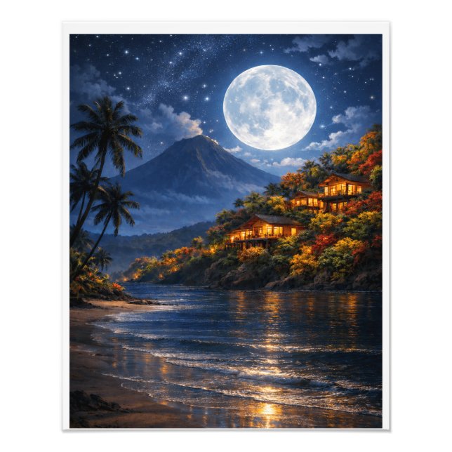 Tropical Night Paradise – Moonlit Beach  Fotodruck (Vorne)