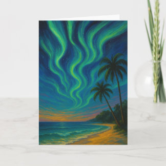 Tropical Northern Lights Christmas Karte