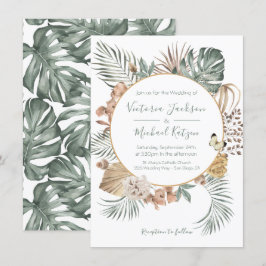 Tropical Oasis Modern Palm Wreath Wedding Einladung