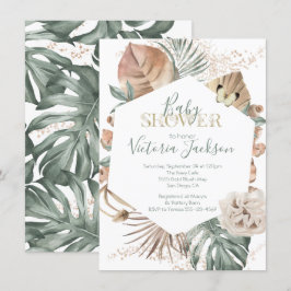 Tropical Oasis Palm Leaf Gold Baby Dusche Einladung