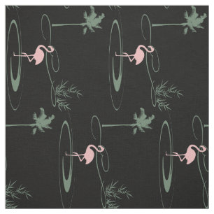 Tropical Oasis Palm Tree Flamingo Schwarzes Muster Stoff