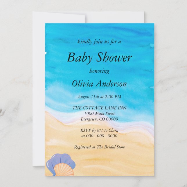Tropical Ocean Beach Baby Dusche Einladung (Vorderseite)