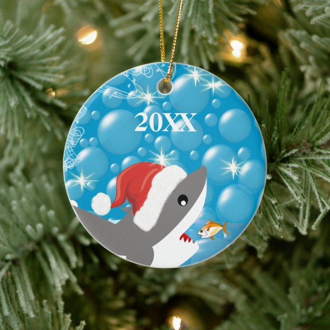 Tropical Ocean Beach Hai Weihnachten Foto Keramik Ornament (Baum)
