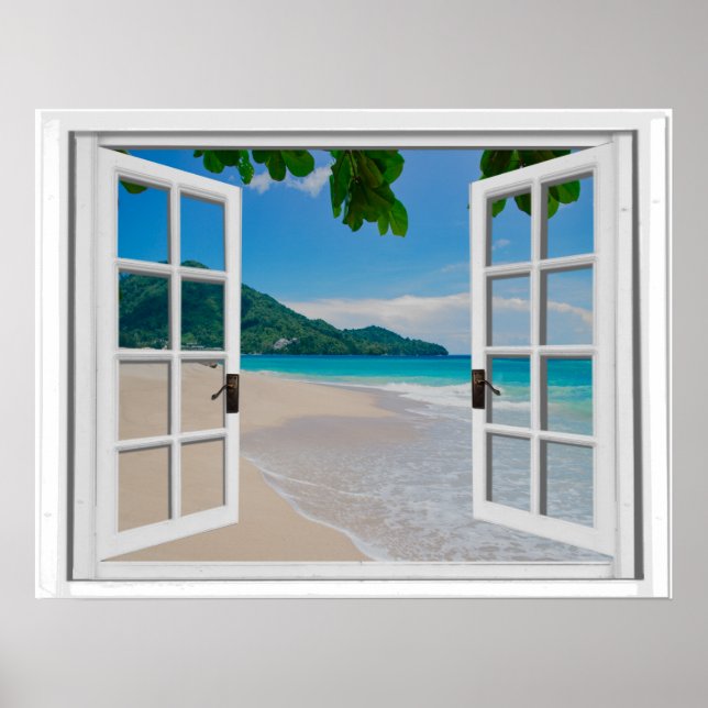 Tropical Ocean Faux Window View Poster (Vorne)