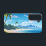 Tropical Ocean Island Sandy Beach Shore  Samsung Galaxy Hülle<br><div class="desc">A perfect sunny day to visit the tropical island sandy beach shore! Blue and warm tropical ocean water,  sea waves,  green palm trees,  sandy island beach scene on a perfect paradise.</div>