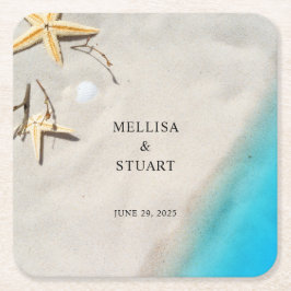 Tropical ocean sand starfish summer beach wedding  rechteckiger pappuntersetzer