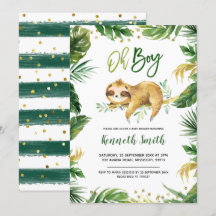 Tropical Oh Boy Sloth Baby shower Invitation