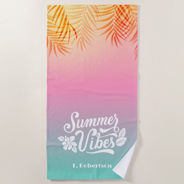 Tropical Ombre Summer Vibes Monogram Strandtuch (Vorderseite)