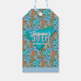 Tropical Orange and Blue Floral Birthday Geschenkanhänger