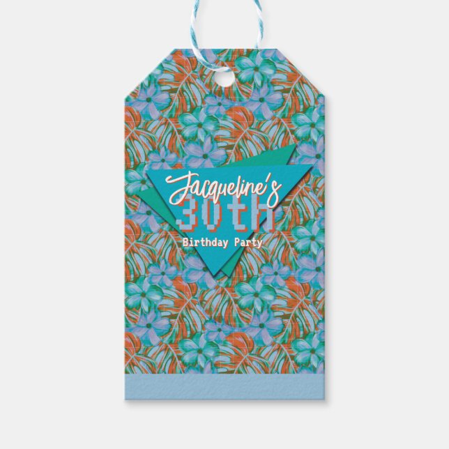 Tropical Orange and Blue Floral Birthday Geschenkanhänger (Vorderseite)