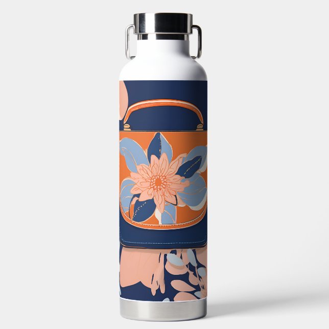Tropical Orange Blue AI Art Trinkflasche (Vorderseite)