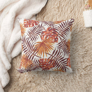 Tropical Orange Brown Palm Blätter Watercolor Kuns Kissen
