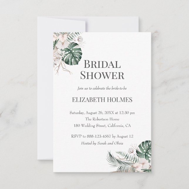 Tropical Orchid Monstera Bridal Einladung (Vorderseite)