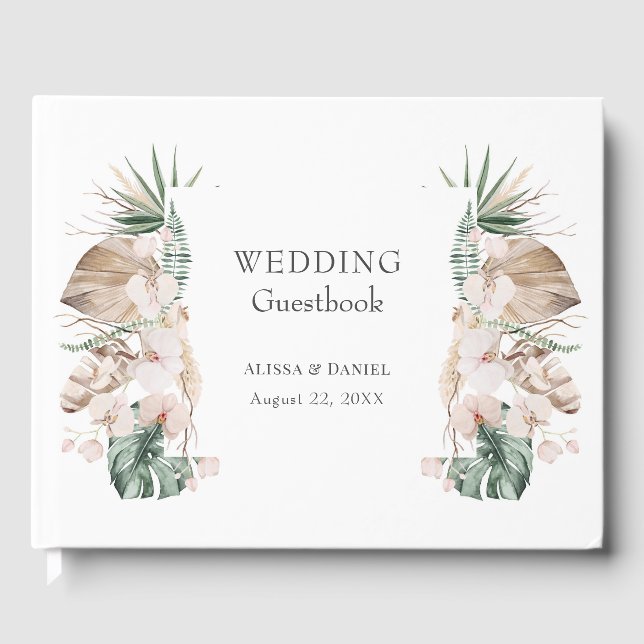 Tropical Orchid Monstera Wedding Guest Book Gästebuch (Vorderseite)