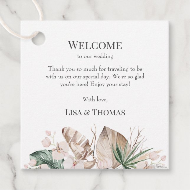 Tropical Orchid Wedding Willkommenstempel Geschenkanhänger (Vorderseite)