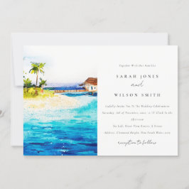 Tropical Overwater Villa Seascape Beach Hochzeit Einladung