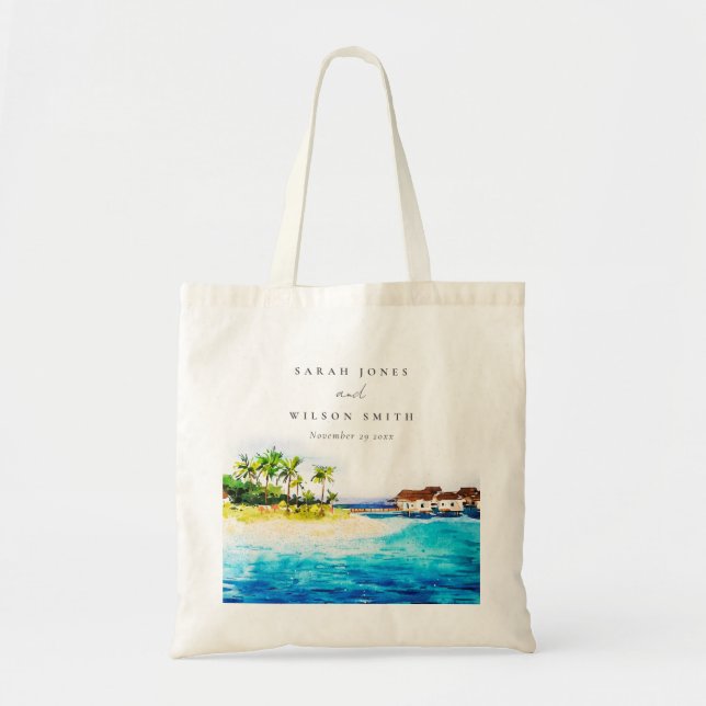 Tropical Overwater Villa Seascape Beach Hochzeit Tragetasche (Vorne)
