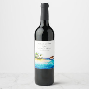 Tropical Overwater Villa Seascape Beach Hochzeit Weinetikett