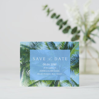 Tropical Palm Beach Budget Hochzeit retten das Dat Ankündigungspostkarte