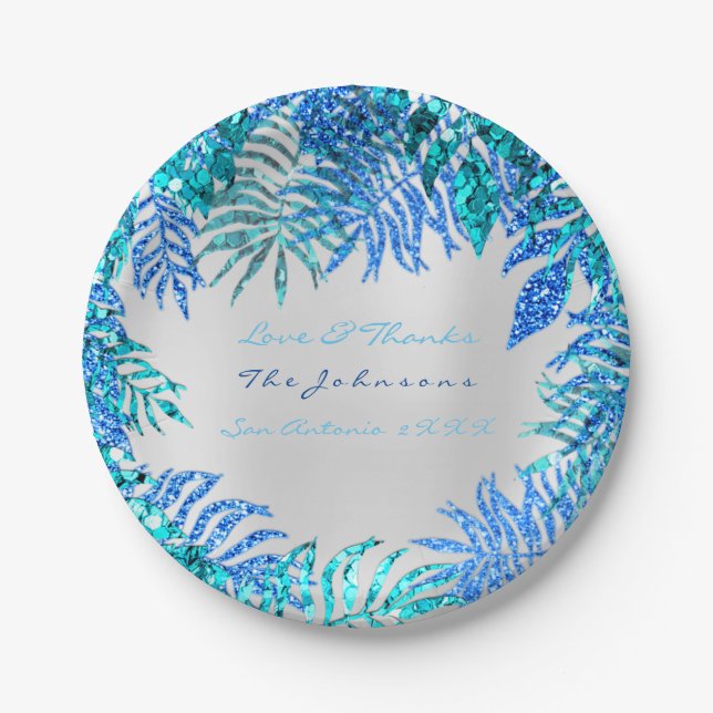 Tropical Palm Beach Ocean Blue Ocean Pink Turqoise Pappteller (Vorderseite)