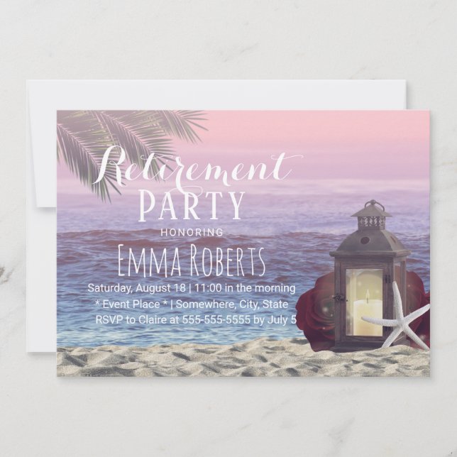 Tropical Palm Beach Starfish Lantern Retirement Einladung (Vorderseite)